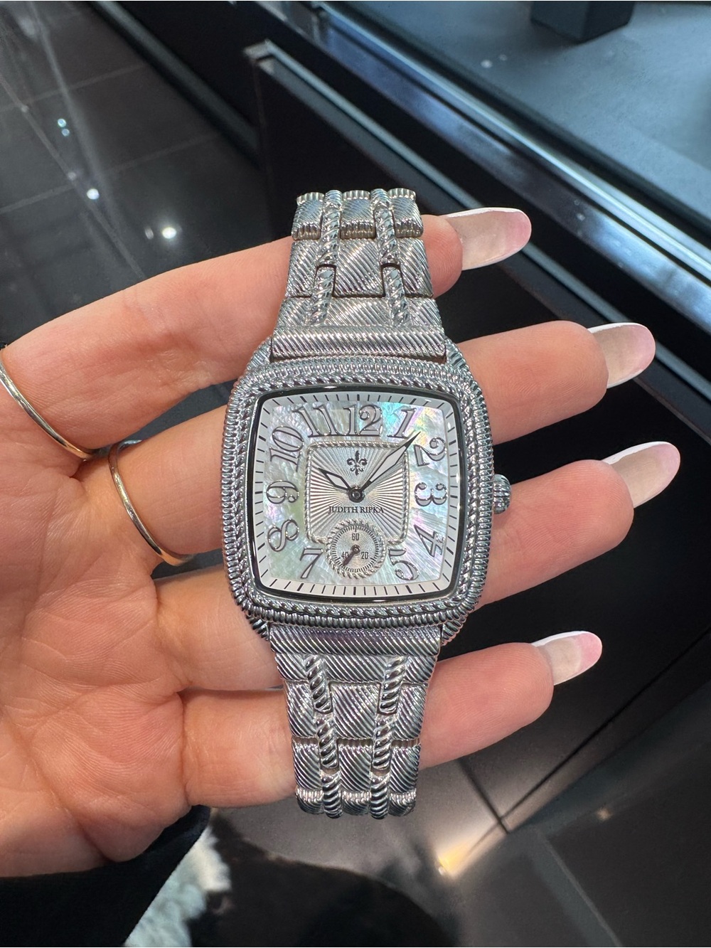 New Judith Ripka Stainless Steel Mother of Pearl Cushion Watch